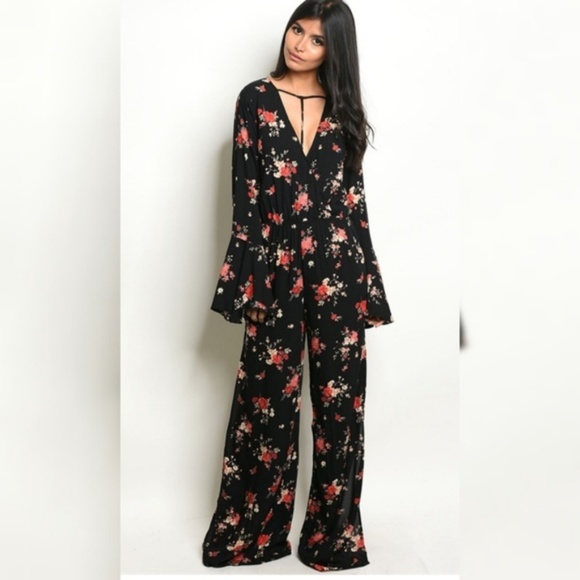 long sleeve floral jumpsuit